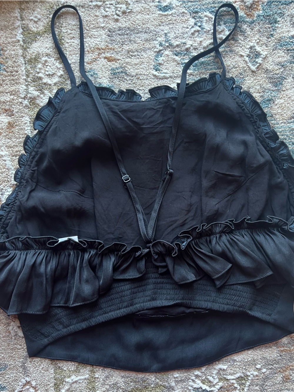 Free People Dark Blue Ruffle Satin Crop Top - Picture 2 of 3
